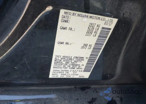 2017 Nissan Altima 2.5 Sv из США, поврежденный, VIN 1N4AL3AP6HC232756